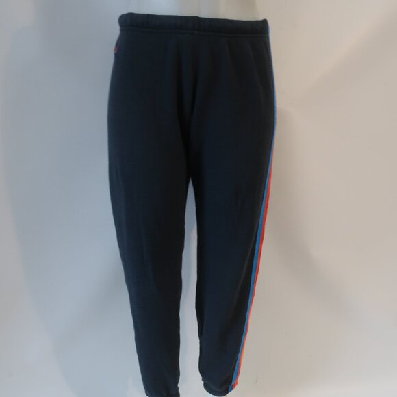 Women Aviator Nation Black Rainbow Neon 5-Striped Jogger Sweatpants M - Picture 3 of 13